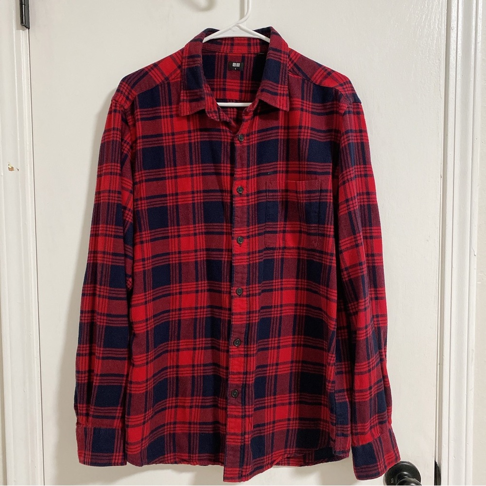 Pre Loved Uniqlo Red Flannel Checked Long-Sleeve Shirt L